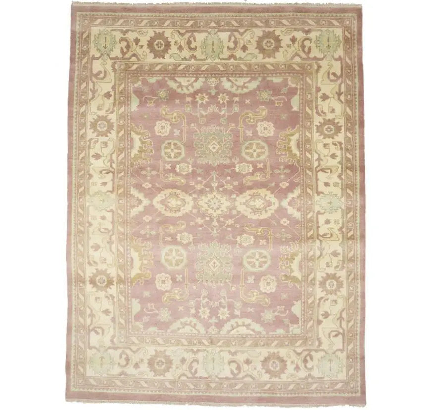 Hand-Knotted Oushak Chobi Oriental Rug Floral Muted Dcor Carpet 9X12 ft