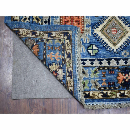 4'4"X11'8" Blue Afghan Ersari With Large Elements Design Wool Runner Rug