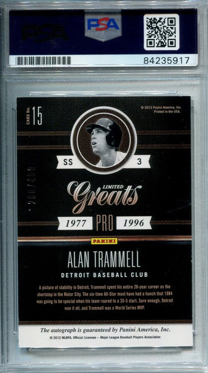 Alan Trammell 2012 Limited Greats Autographed Panini Baseball Card (Psa)