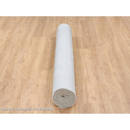 6'X9'2" Beige Wool And Silk Hand Loomed Fine Jacquard Round Rug