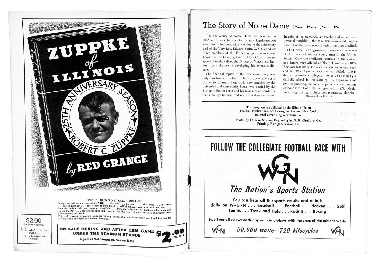 10/9/1937 Notre Dame vs. Illinois College Football Game Program 185902
