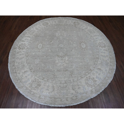 8'X8' Misty Gray Ziegler Mahal Revival Hand Knotted 100% Wool Round Rug