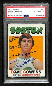 Dave Cowens Hof Celtics Signed/Inscribed 1971 Topps Rc Card #47 Psa/Dna 201097