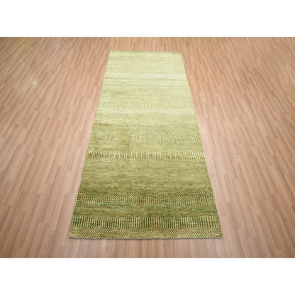 3'10"X8' Brown Hand Knotted Modern Grass Design Wool And Silk Runner Rug