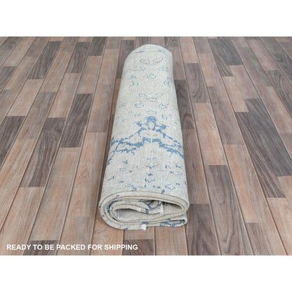 7'2"X10' Blue Old Farsian Hand Knotted Wool Shabby Chic Distressed Rug