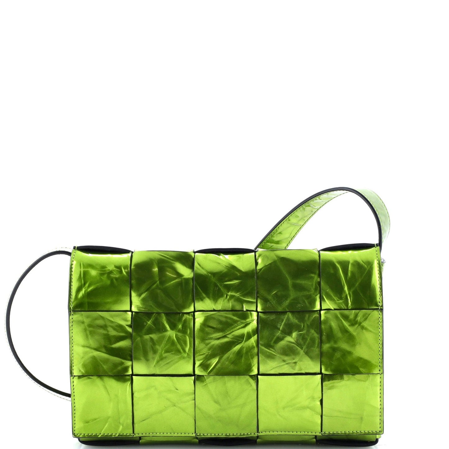 Bottega Veneta Cassette Crossbody Bag Maxi Intrecciato Crinkled Metallic Leather