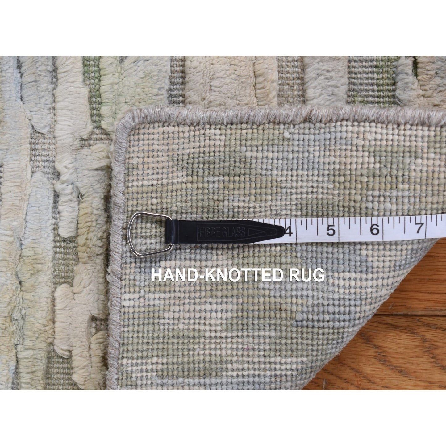 2'X2' Beige Sample Fragment Pure Silk With Wool Hand Knotted Square Rug