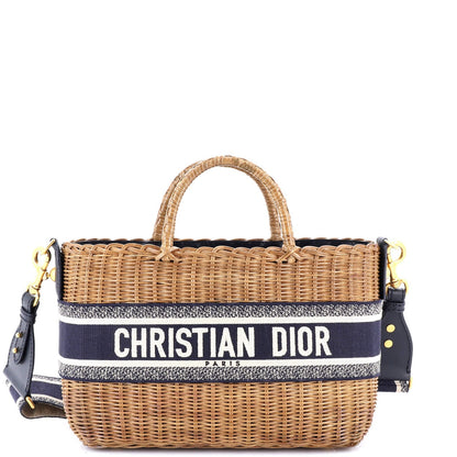 Christian Dior Basket Bag Wicker And Oblique Canvas Large