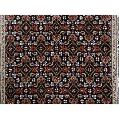 2'5"X20' Black Herati Wool And Silk 175 Kpsi Hand Knotted Xl Runner Rug