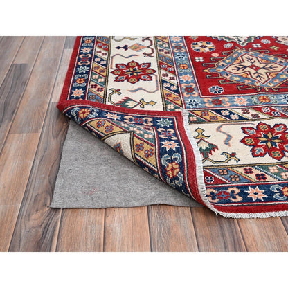 9'X12'4" Rufous Red Kazak Large Medallions Wool Hand Knotted Oriental Rug