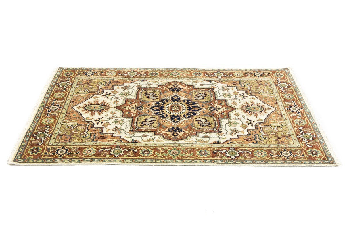 Handmade Heriz Serapi Geometric Wool Rug Tribal Oriental Decor Carpet 4X6 ft