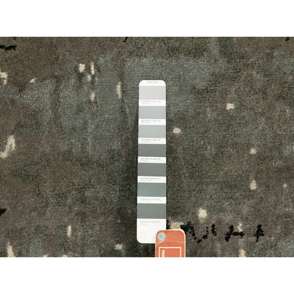 4'X12' Hand Knotted Taupe Abstract Design Wool Silk Runner Hi-Low Rug