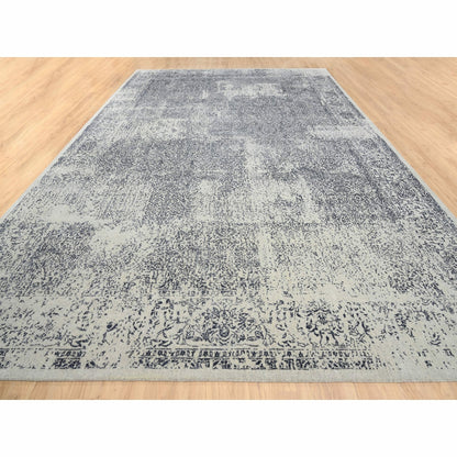 12'X18'2" Wool And Silk Hand Loomed Gray Fine Jacquard Oversized Rug