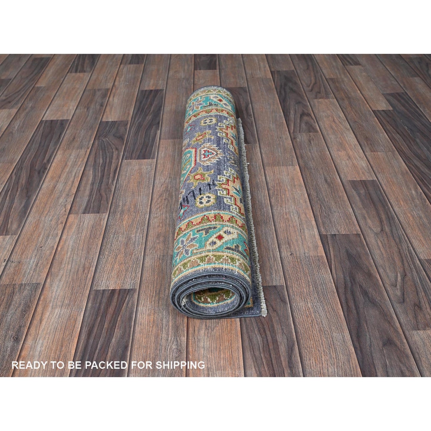 2'8"X4' Purple Kazak Geometric Design Hand Knotted Soft Wool Sample Rug