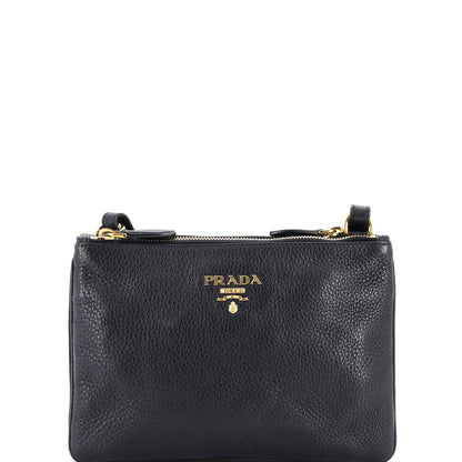 Prada Double Zip Crossbody Bag Vitello Daino Small