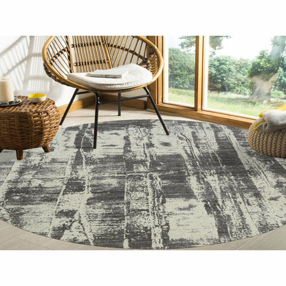 10'X10' Black Modern Design Wool And Silk Hand Loomed Round Rug