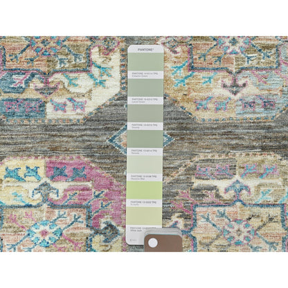 8'9"X11'7" Sage Green Hand Knotted Afghan Super Kazak Pure Wool Rug