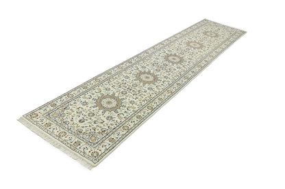 Handmade Indo-Nain Floral Medallion Runner Rug