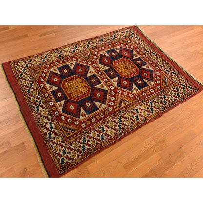 5'4"X7' Red, Antique Turkish Bergama 100% Wool Hand Knotted Rug