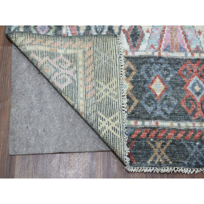 6'4"X9'2" Charcoal Black With Anatolian Design Wool Hand Knotted Rug