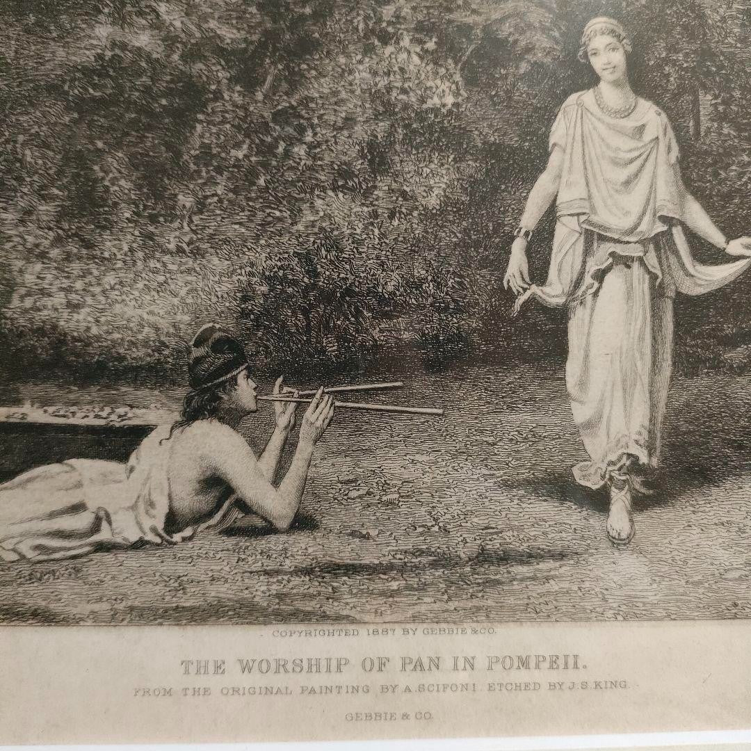 1887 Etching The Worship Of Pan In Pompeii By J.S. King After Scifoni Antique