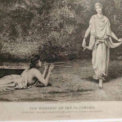 1887 Etching The Worship Of Pan In Pompeii By J.S. King After Scifoni Antique