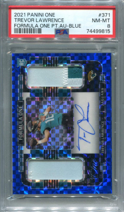 Trevor Lawrence 2021 Panini Formula One Blue Patch Card #371 Psa 8 12/25