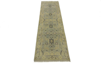 Muted Floral Design Oushak Chobi Runner Rug