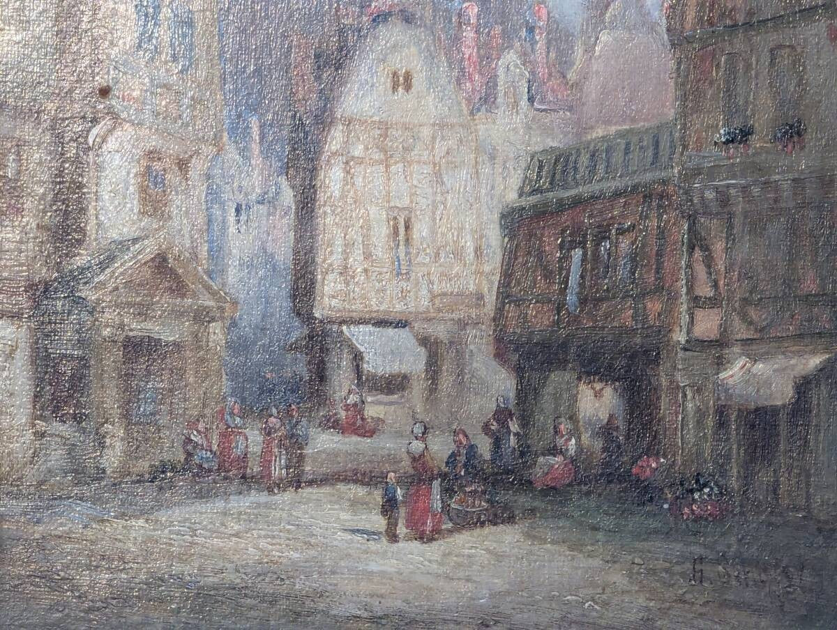 Henry Schafer (18331916) Original Oil Painting Old European Town Scene Gothic