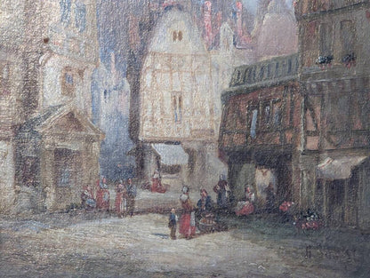 Henry Schafer (18331916) Original Oil Painting Old European Town Scene Gothic