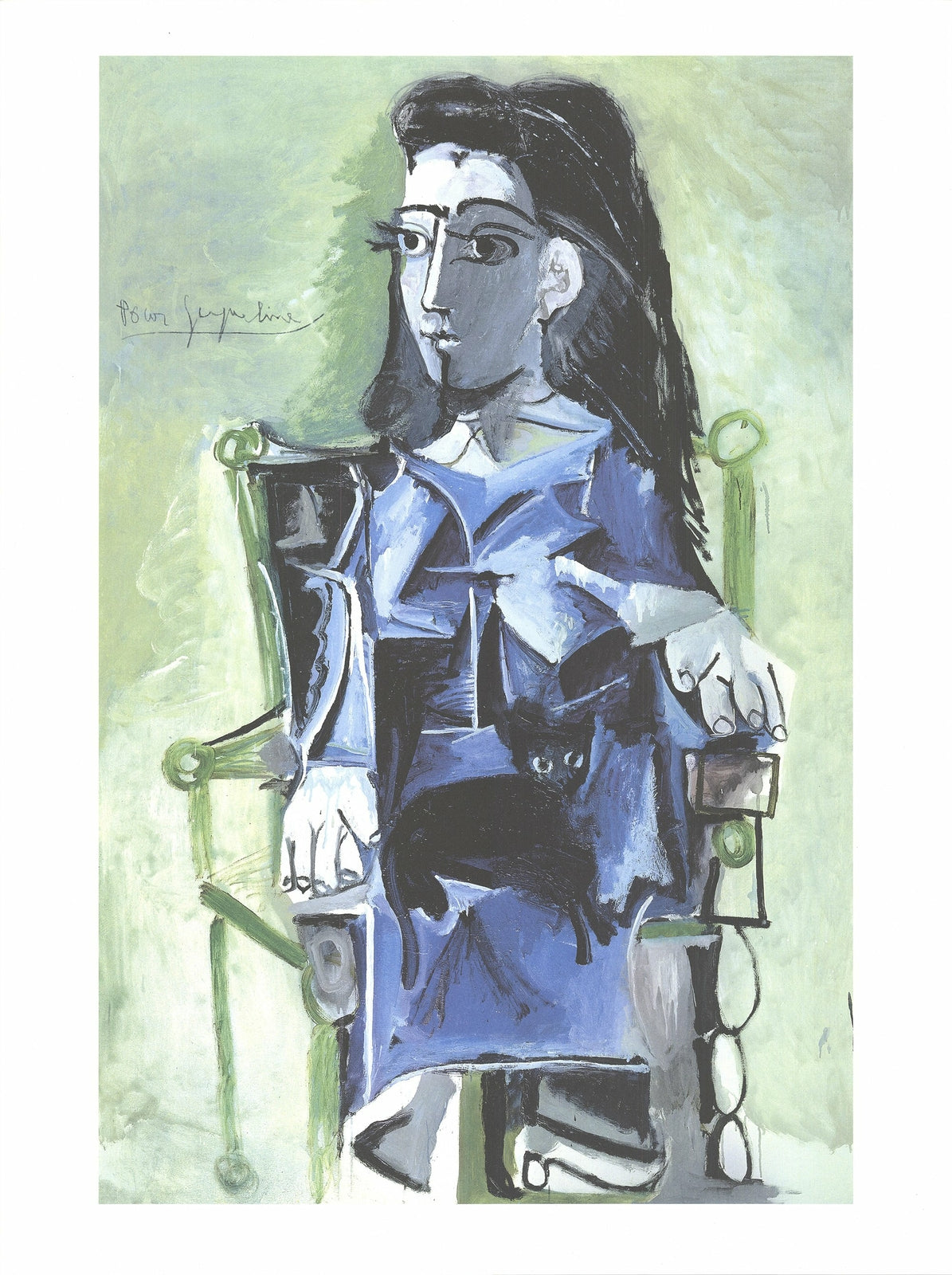 Lithograp PABLO PICASSO Jacqueline Assie avec son Chat Noir 31.5" x 23.5" Offset
