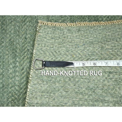 2'x3' Sage Green Natural Wool Modern Grass Design Hand Knotted Mat Rug