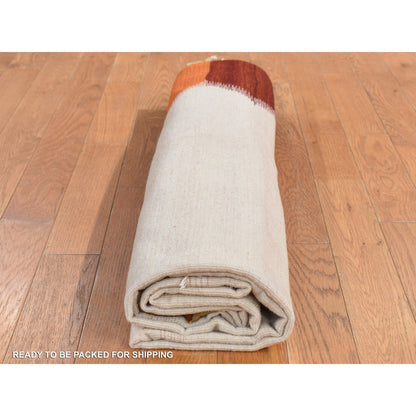 Rug 5'5"x7'10" Ivory Flat Weave Durie Kilim Pure Wool Hand Woven