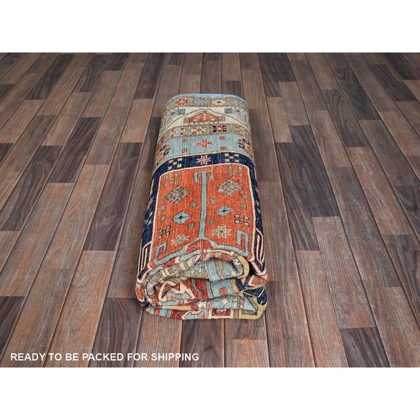 6'X8'6" Maya Blue Armenian Inspired Caucasian Design Wool Hand Knotted Rug