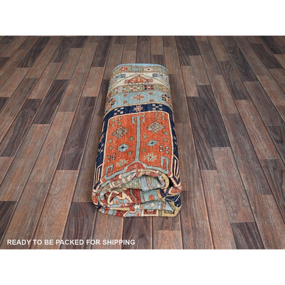 6'X8'6" Maya Blue Armenian Inspired Caucasian Design Wool Hand Knotted Rug