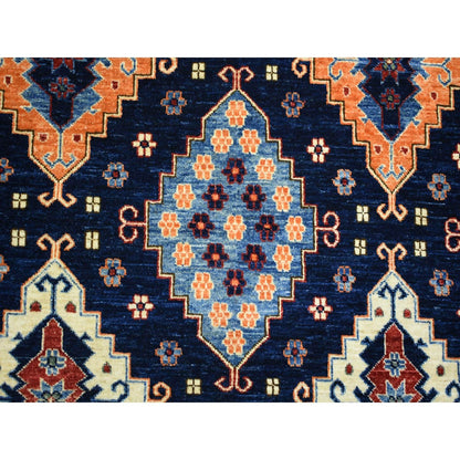 9'2"X11'10" Blue Afghan Ersari With Large Elements Wool Hand Knotted Rug