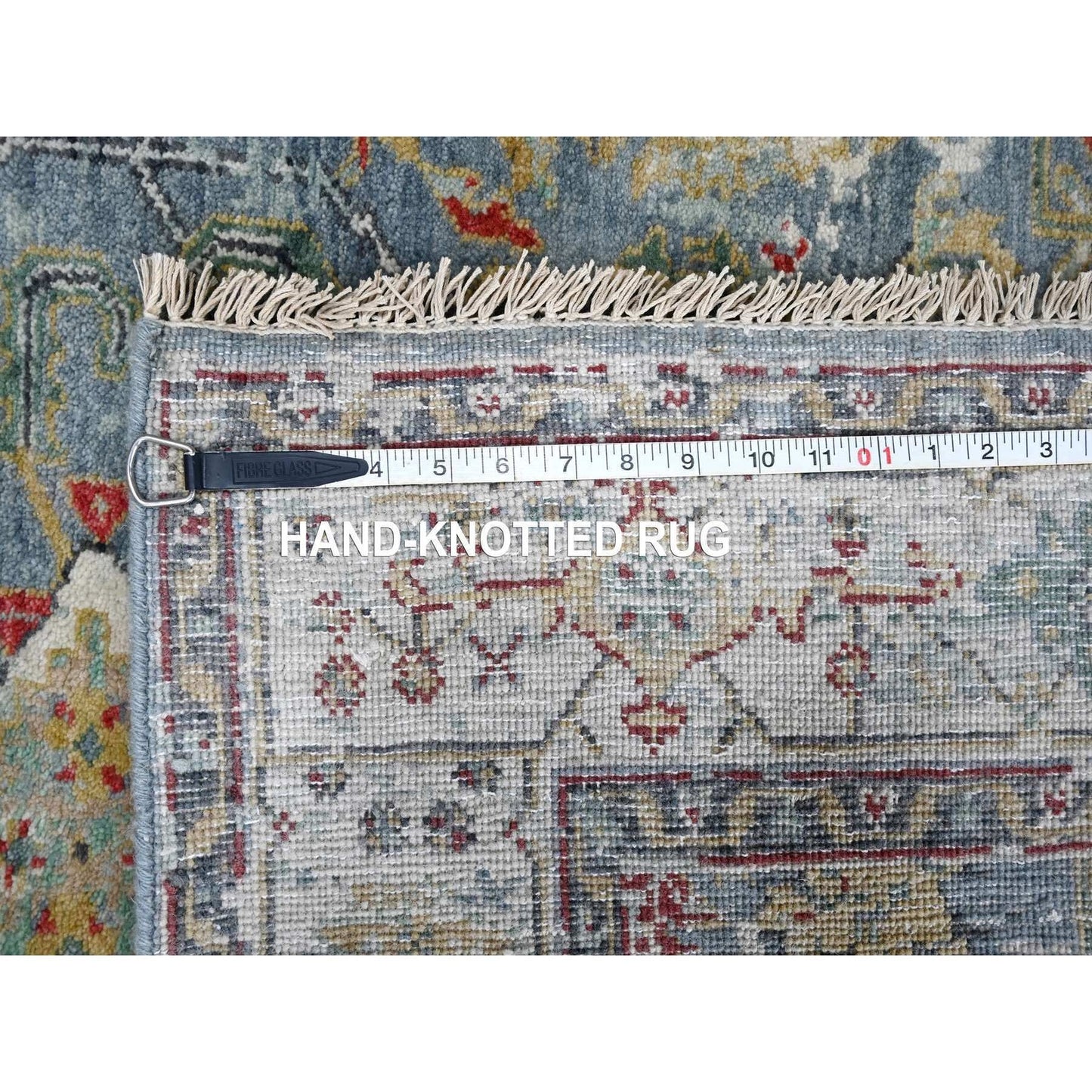 4'X5'9" Blue Wool Broken And Erased Zoroastrian Heris Hand Knotted Rug