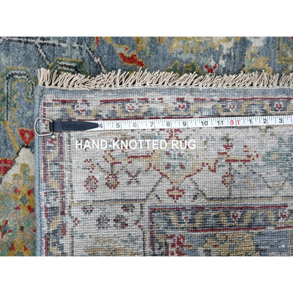 4'X5'9" Blue Wool Broken And Erased Zoroastrian Heris Hand Knotted Rug