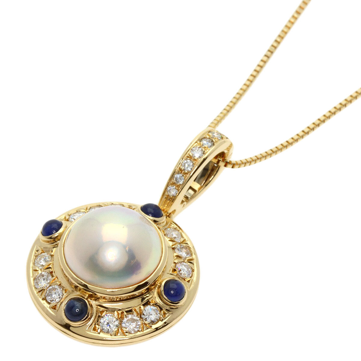 Mabe Pearl Sapphire Diamond Necklace K18 Yellow