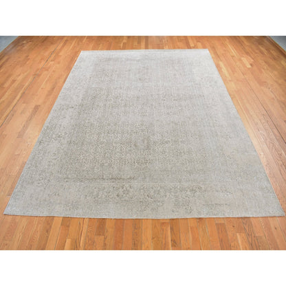 8'9"X12'1"Taupe Fine Jacquard Loomed Wool And Silk Zoroastrian Design Rug