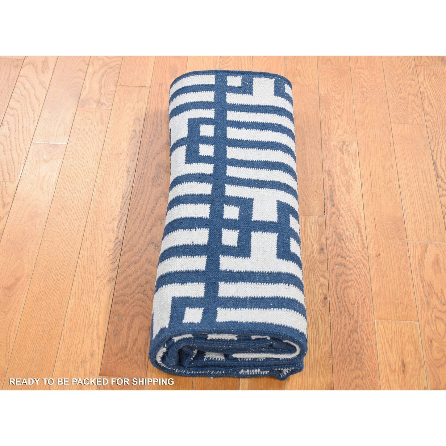 5'2"X7' Yale Blue Kilim Design Flat Weave Hand Woven Organic Wool