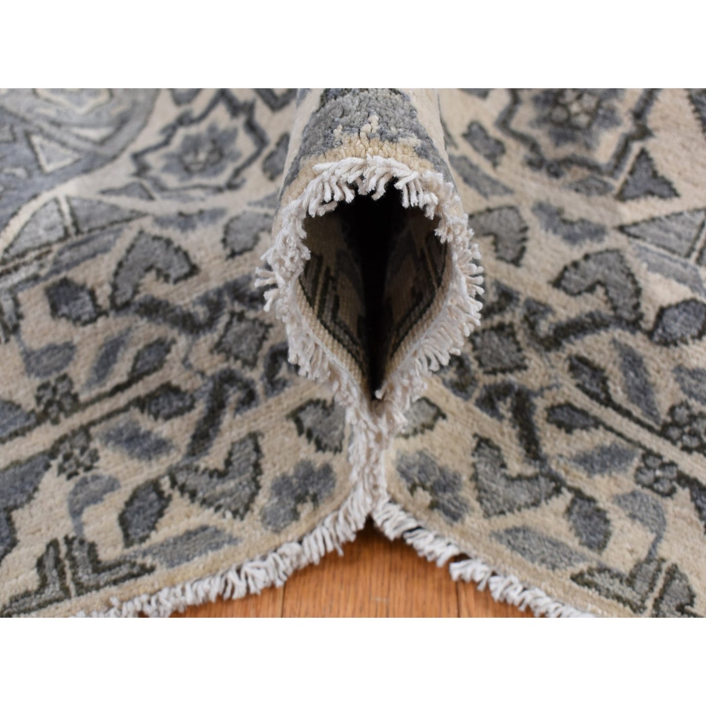 8'2"X10'5" Gray Ottoman Mamluk Design Hand Knotted Undyed Wool Rug