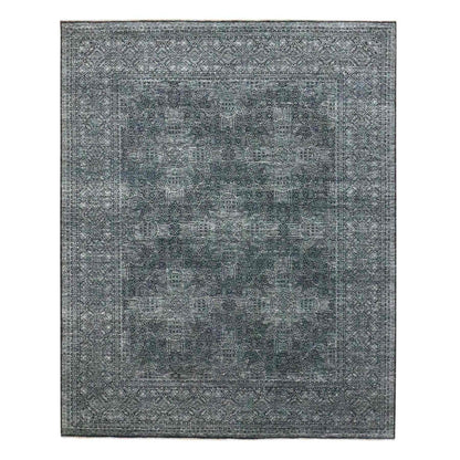 8'2"x10'2" Black Wool and Silk Intricate Star Design Hand Knotted Rug