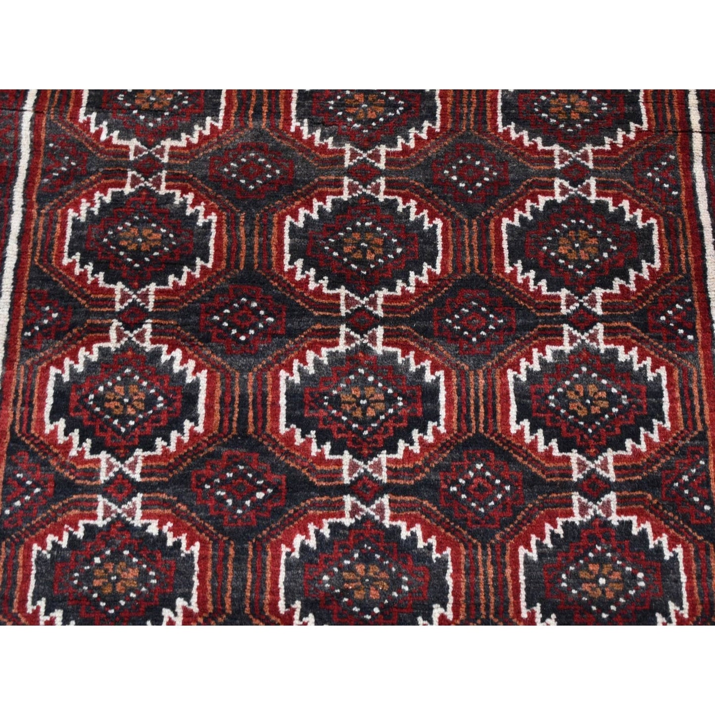 3'8"X8' Red Vintage Zoroastrian Balooch Wool Hand Knotted Wide Runner Rug