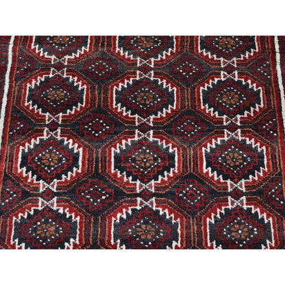 3'8"X8' Red Vintage Zoroastrian Balooch Wool Hand Knotted Wide Runner Rug