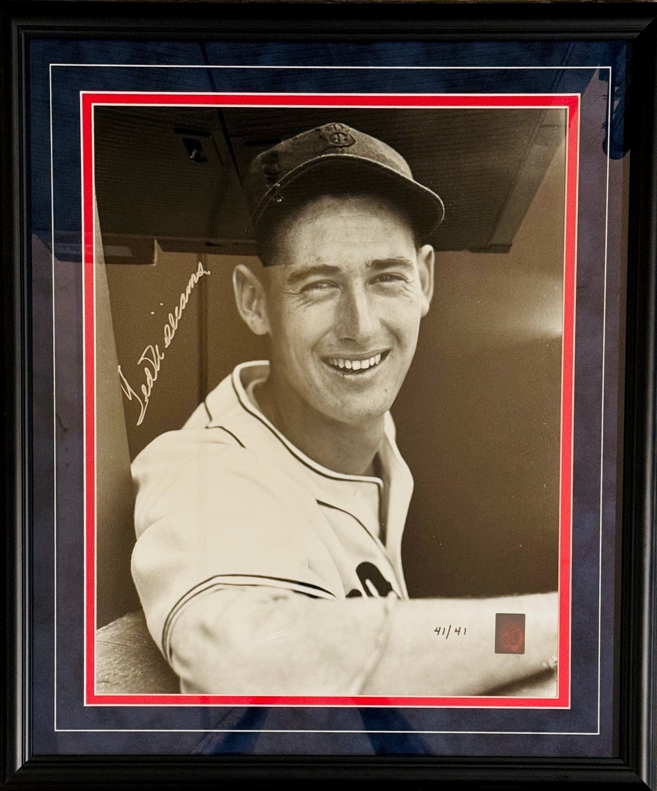 Ted Williams Signed 1939 Brearley Head Shot Framed 16X20 Photo #41/41 (Green Dia