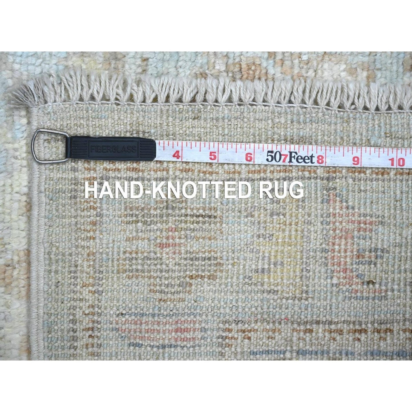 3'x12' Light Blue Angora Oushak Leaf Design Hand Knotted Wool Runner Rug