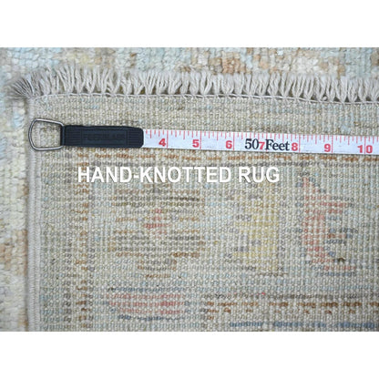 3'x12' Light Blue Angora Oushak Leaf Design Hand Knotted Wool Runner Rug
