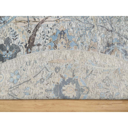 10'X10' Tahira White Hand Knotted Silk And Wool Sickle Leaf Round Rug