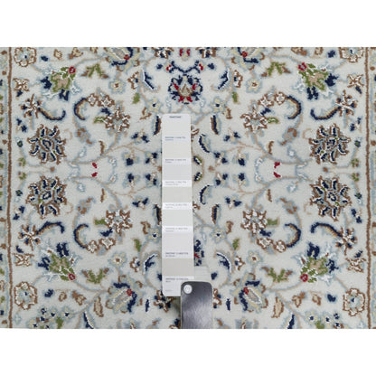 2'8"X14' White Nain Flower Design Wool And Silk Hand Knotted Runner Rug
